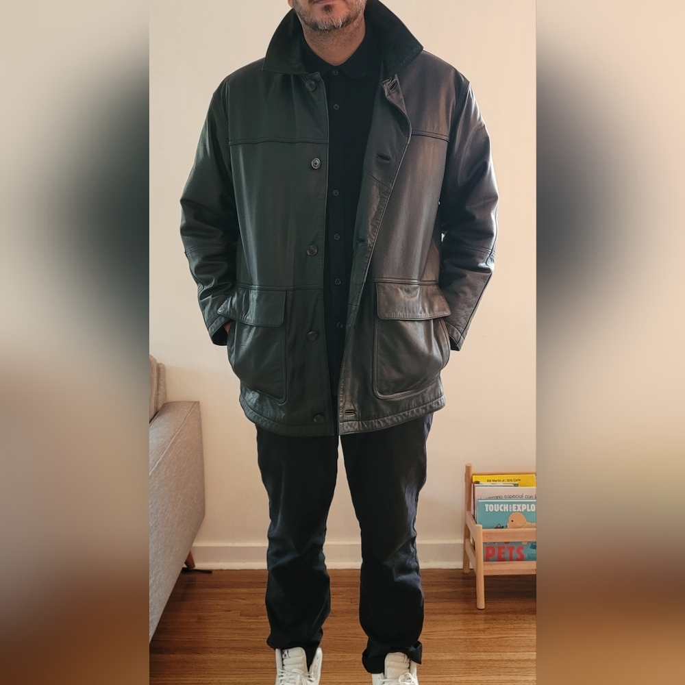 Vintage Timberland Leather Coat Black 1998
